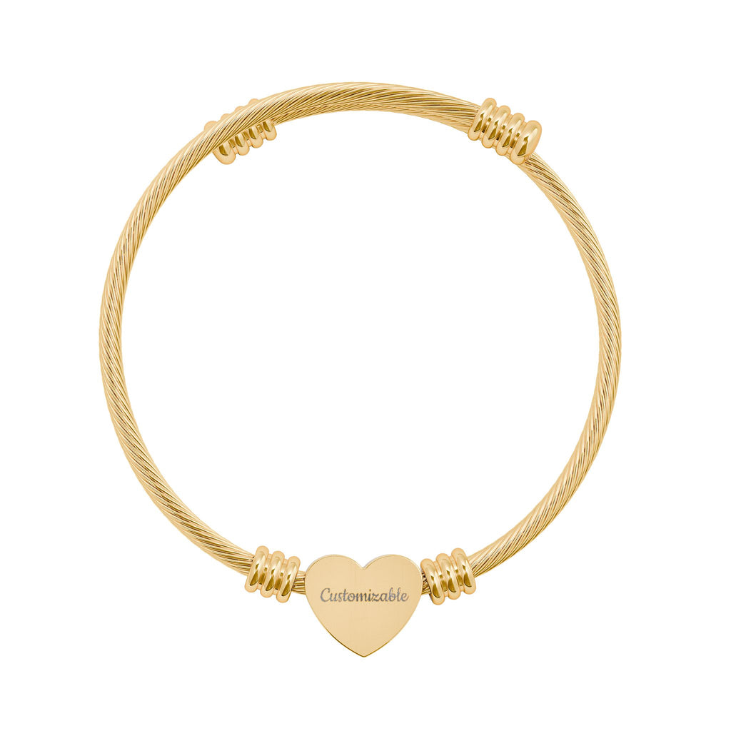 Engravable Heart Cuff Bracelet — Personalized Cable Wire Bangle