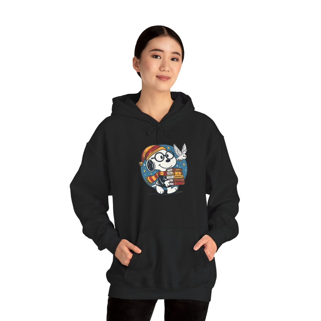 Bookish Dog with Glasses Hoodie | Reading Puppy Graphic Sweatshirt