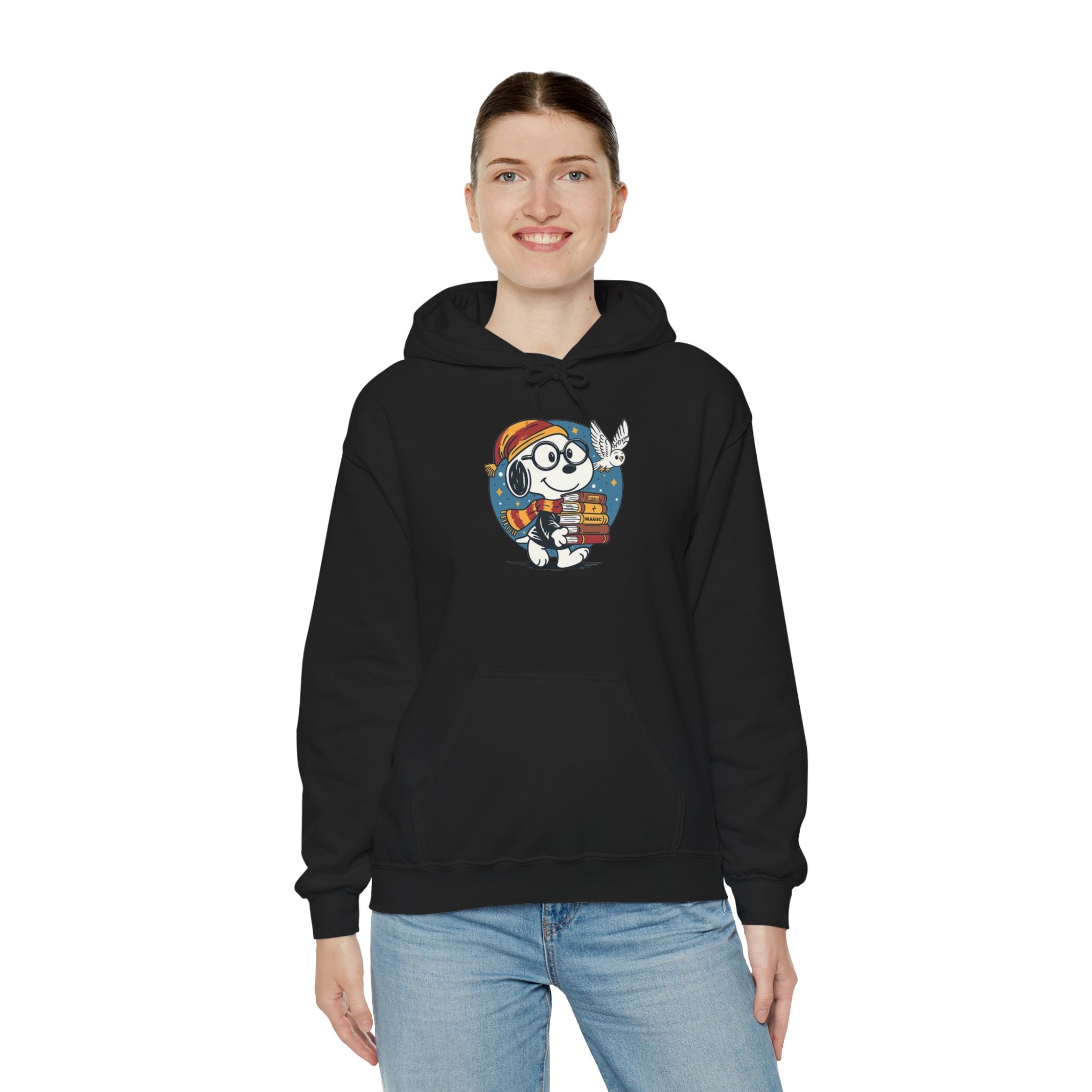 Bookish Dog with Glasses Hoodie | Reading Puppy Graphic Sweatshirt