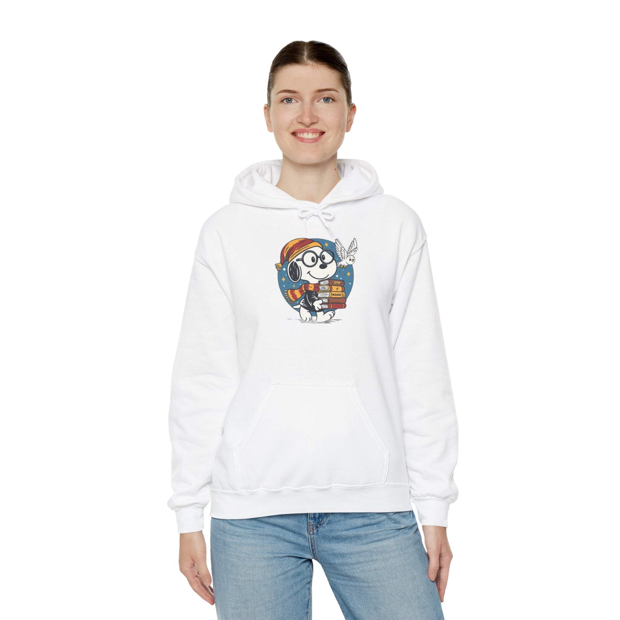 Bookish Dog with Glasses Hoodie | Reading Puppy Graphic Sweatshirt