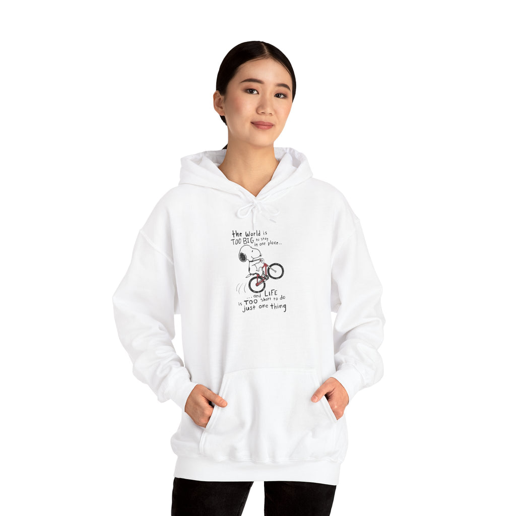 Bicycle Cat Illustration Hoodie | 'the world is too big...a true friend'