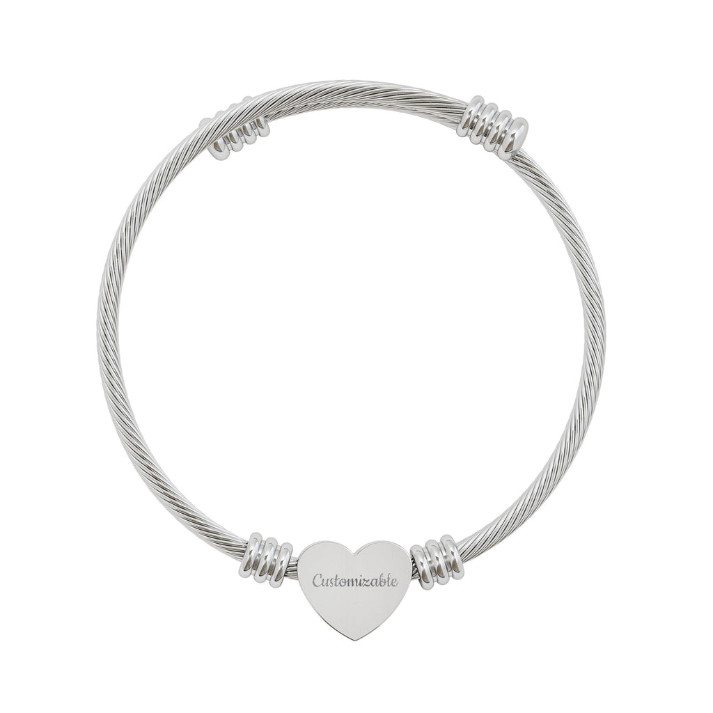 Engravable Heart Cuff Bracelet — Personalized Cable Wire Bangle