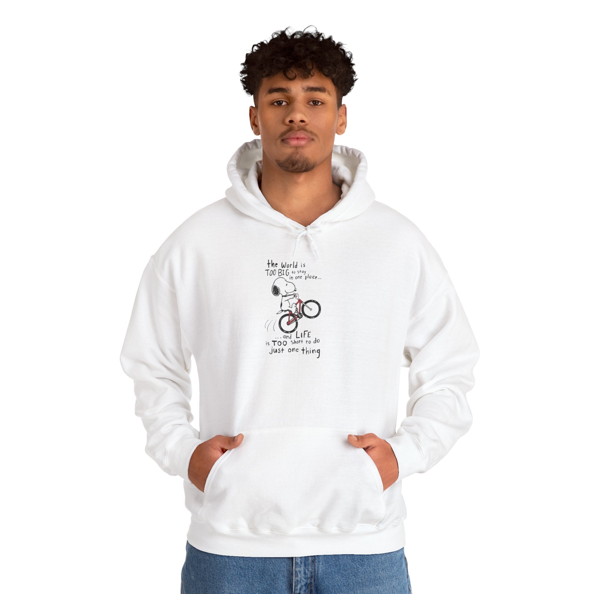 Bicycle Cat Illustration Hoodie | 'the world is too big...a true friend'